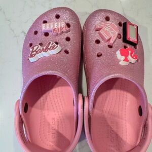 CROCS Glittery Pink Kids Clogs with Fun Barbie Jibbitz